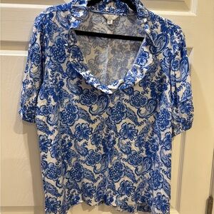 Crown & Ivy Blue and White Floral Blouse